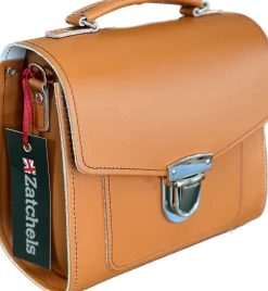 Zatchels Handmade Leather Sugarcube Plus Handbag - Burnt Orange- Bags