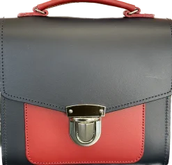 Zatchels Handmade Leather Sugarcube Plus Handbag - Navy with Red Contrast- Bags