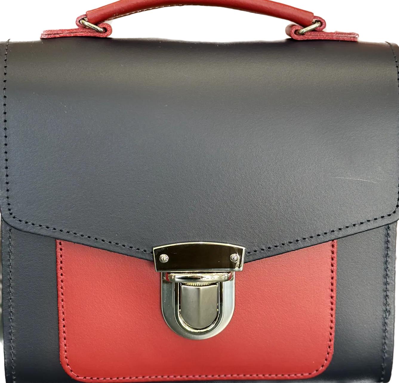 Zatchels Handmade Leather Sugarcube Plus Handbag - Navy with Red Contrast- Bags