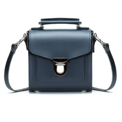 Zatchels Handmade Leather Sugarcube Navy Small Handbag- Bags