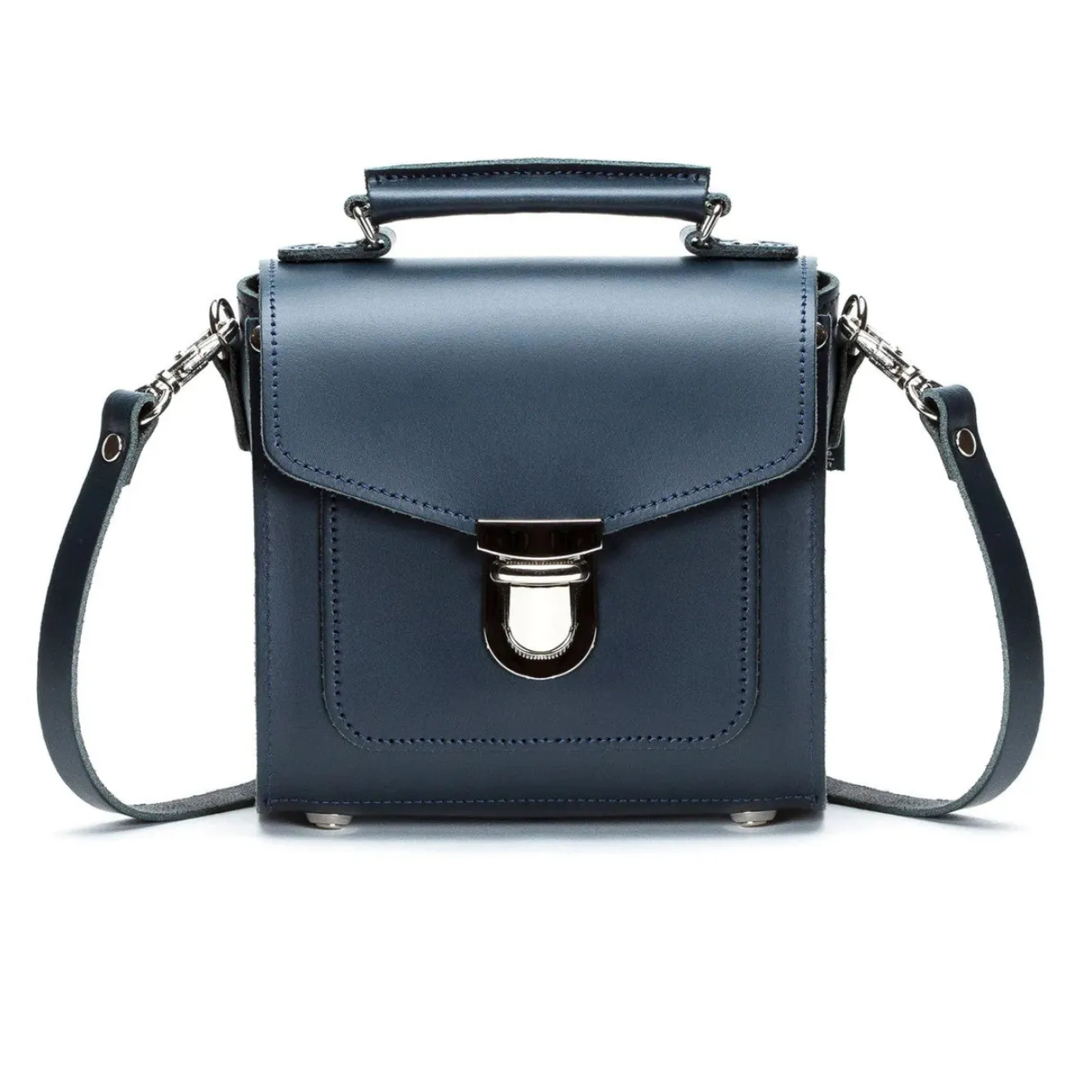 Zatchels Handmade Leather Sugarcube Plus Handbag - Navy- Bags