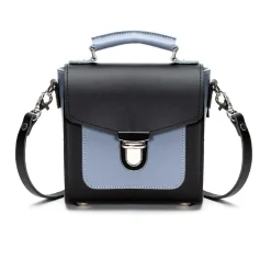 Zatchels Handmade Leather Sugarcube Blue Noir Small Handbag- Bags