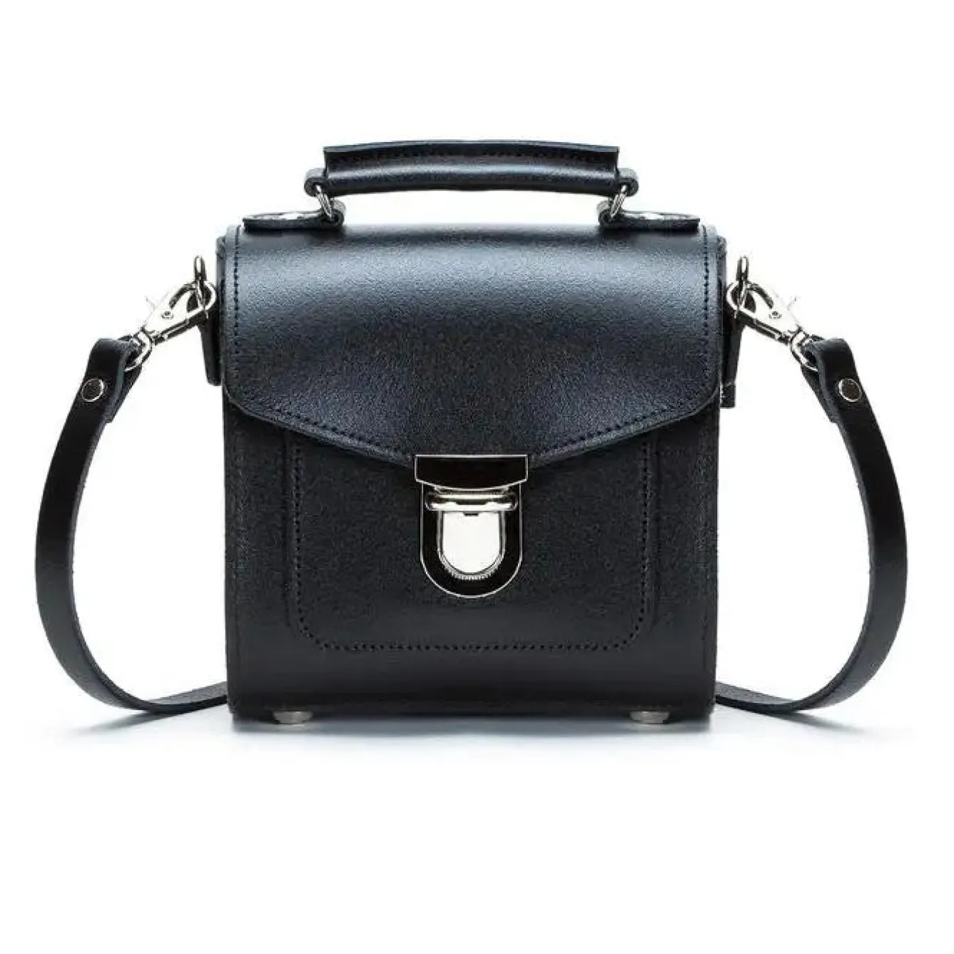 Zatchels Handmade Leather Sugarcube Black Small Handbag- Bags