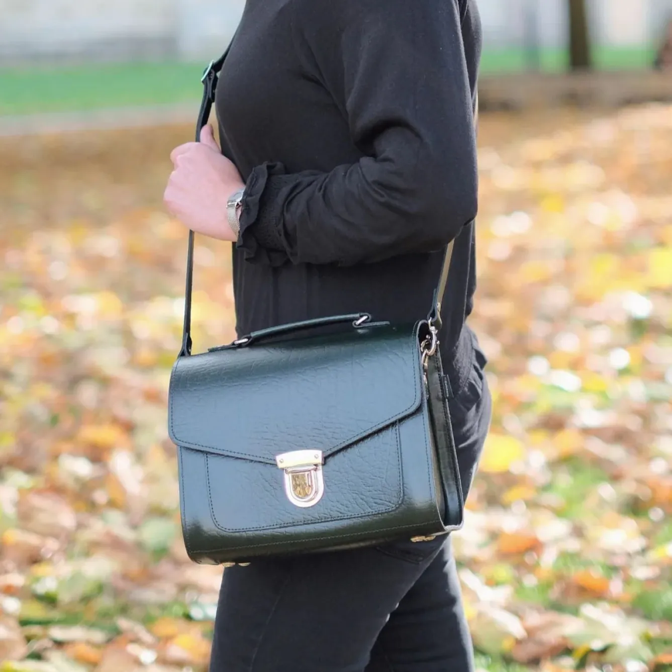 Zatchels Handmade Leather Sugarcube Grande Executive British Racing Green Handbag- Bags