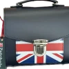 Zatchels Handmade Leather Sugarcube Plus Handbag - Navy with Union Jack- Bags