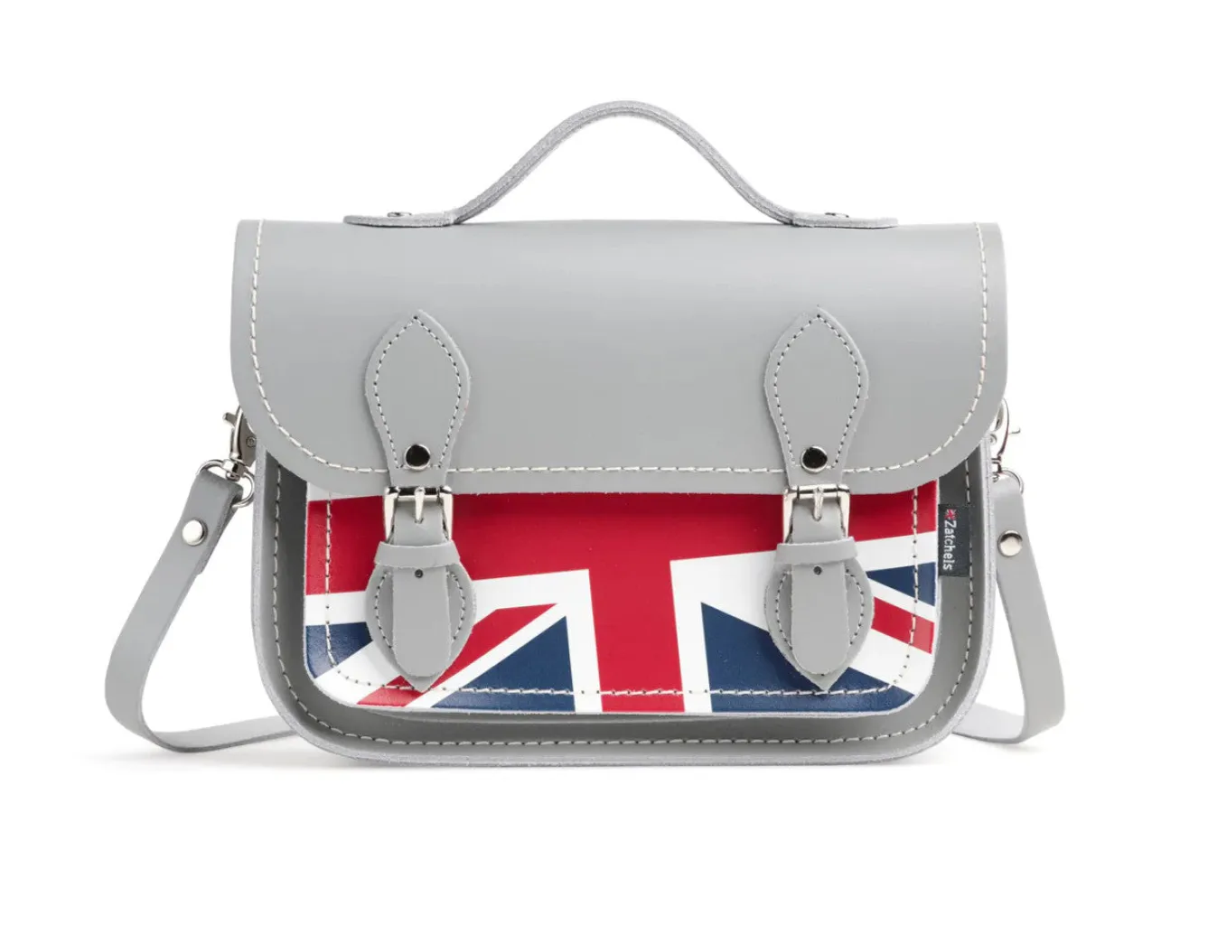 Zatchels Handmade Leather Union Jack Midi Satchel - Gray- Bags