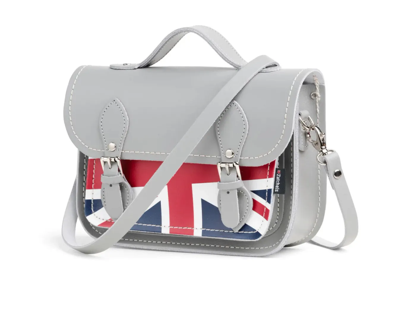 Zatchels Handmade Leather Union Jack Midi Satchel - Gray- Bags
