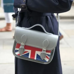 Zatchels Handmade Leather Union Jack Midi Satchel - Gray- Bags