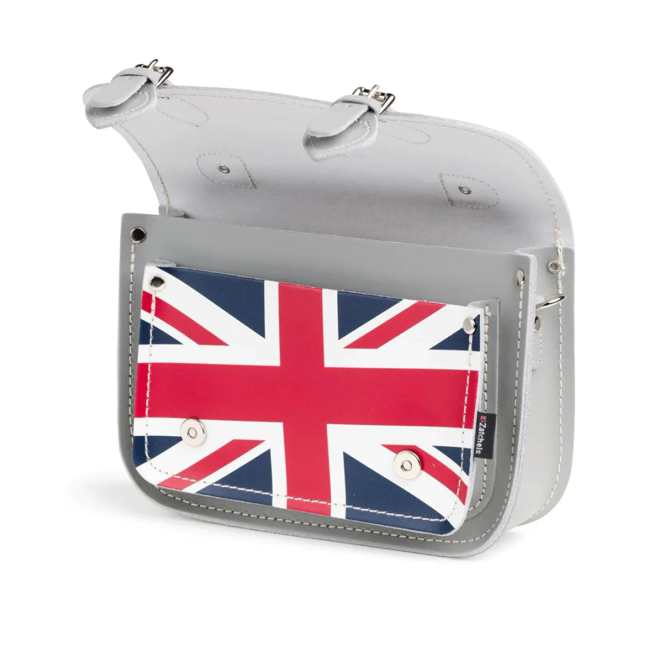 Zatchels Handmade Leather Union Jack Midi Satchel - Gray- Bags