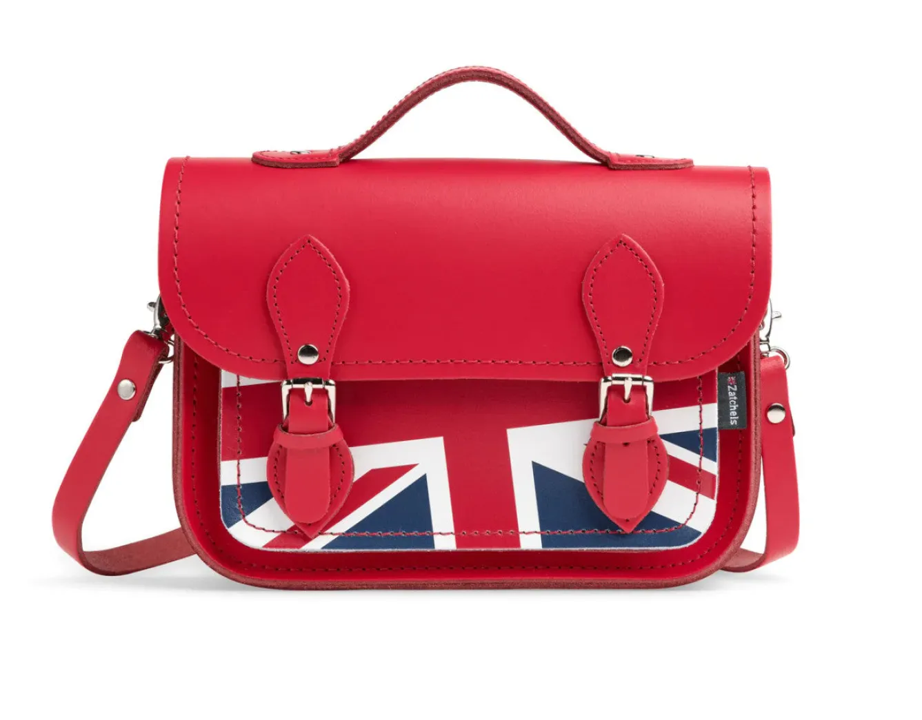 Zatchels Handmade Leather Union Jack Midi Satchel - Red- Bags
