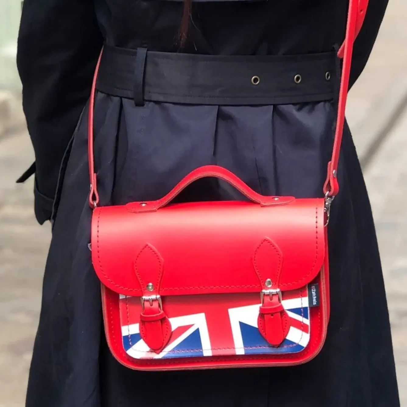 Zatchels Handmade Leather Union Jack Midi Satchel - Red- Bags