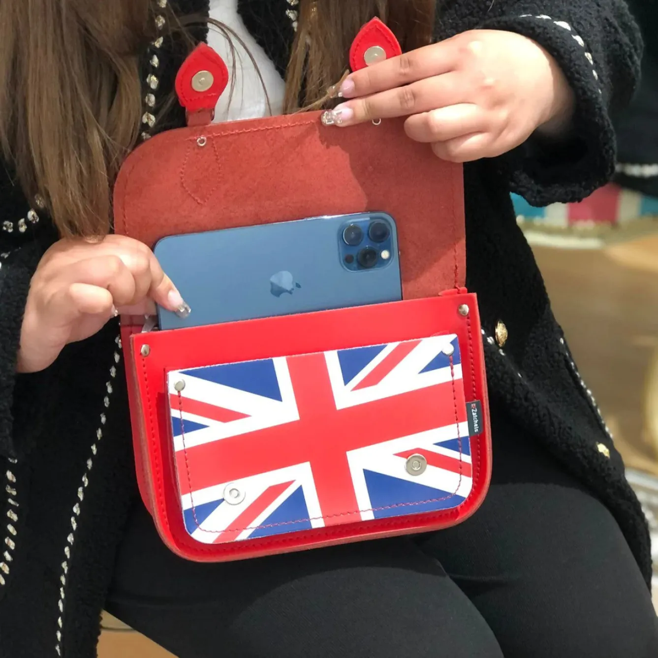 Zatchels Handmade Leather Union Jack Midi Satchel - Red- Bags