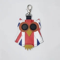 Zatchels Union Jack Owl Leather Bag Charm- Royal|Key Chains